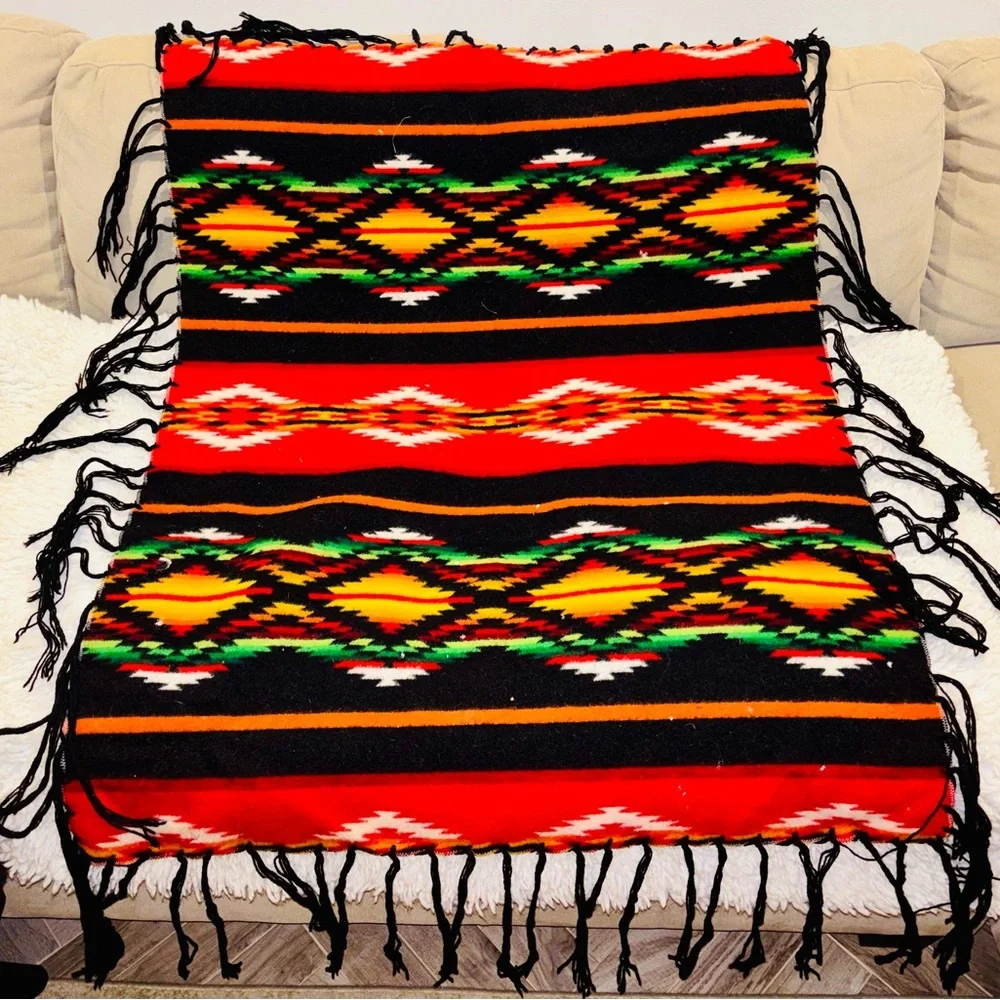 PENDLETON Beaver State 60s Reversible Chief Joseph 32”x42” Wool Fringe Blanket